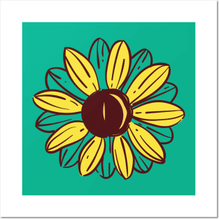 Retro Hippie Sunflower Posters and Art